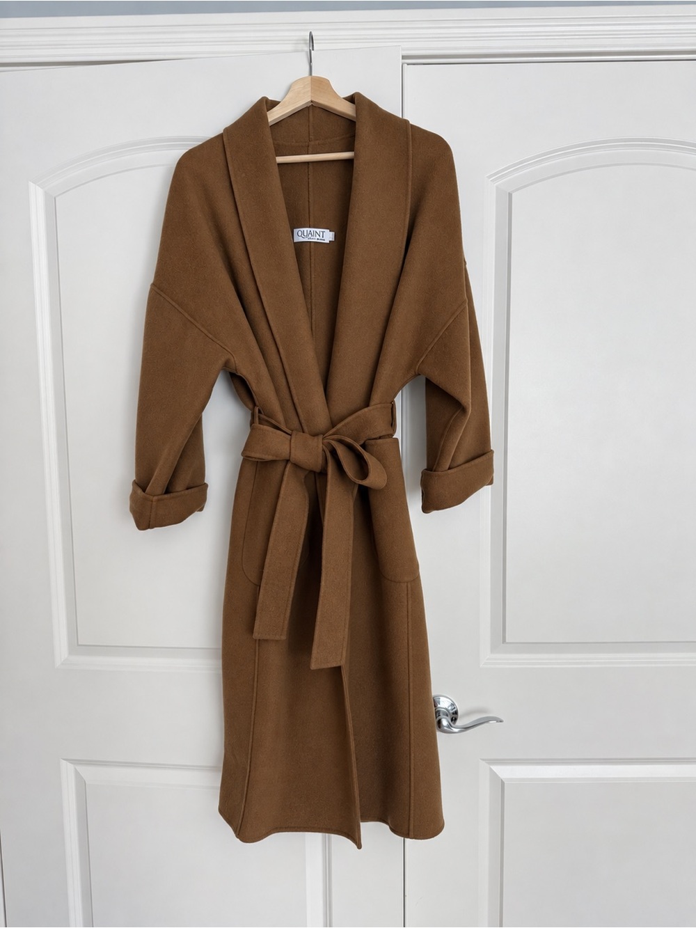 Quaint Dion Camel Brown Belted Robe Coat Size 36